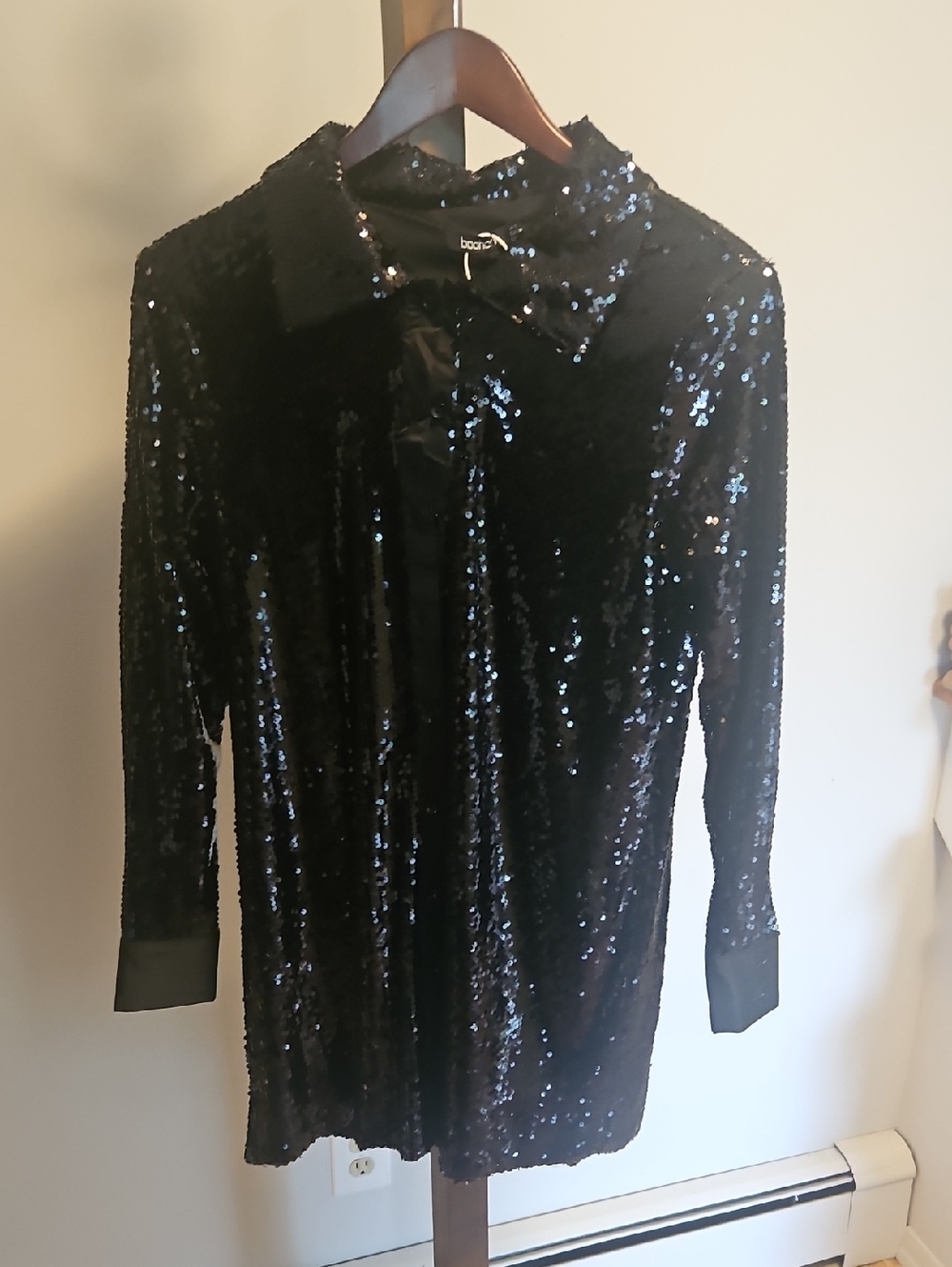 Boohoo Womens Black Sequin Shirt with Tags Size 6